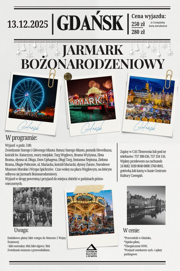 Wyjazd na Jarmark Bożonarodzeniowy w Gdańska - 13.12.2025